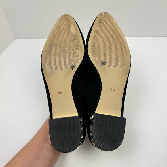 Talbots | Edison 6M Black Suede Leather Pointed Toe Embellished Fancy Heel Flats - Picture 11 of 13